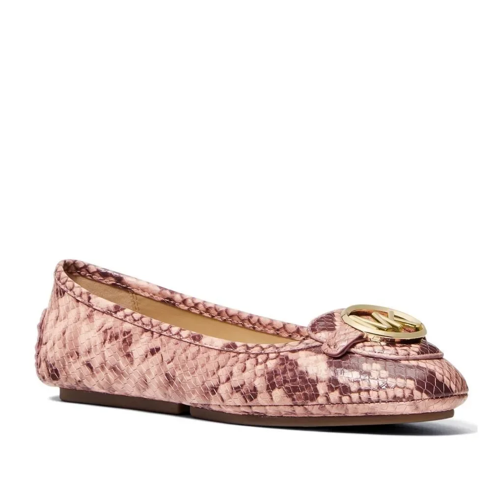 New! MICHAEL KORS Women's Leather Snake-embossed Lillie Flat Shoes Moccasins 9.5